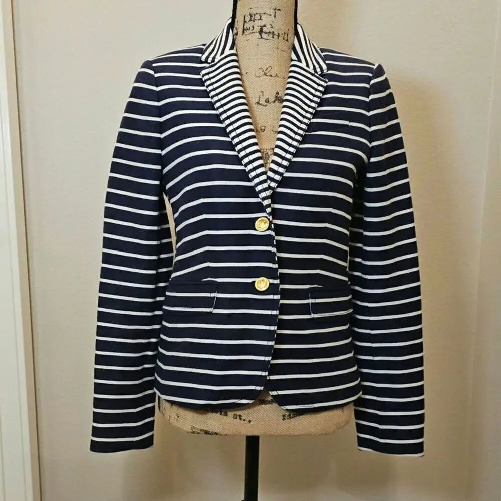 J. Crew Classic Schoolboy White/Navy Mixed Stripes Blazer Size 2
